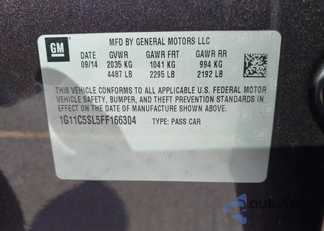 2015 Chevrolet Malibu 1Lt from USA, damaged, VIN 1G11C5SL5FF166304